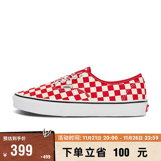 VANS范斯 Authentic经典棋盘格logo鞋带男鞋女鞋帆布鞋 红白棋盘格 39