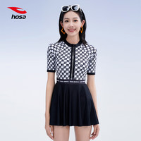 浩沙（hosa）泳衣女保守遮肚连体裙式游泳衣舒适时尚大码显瘦短袖泡温泉潮 黑色 L