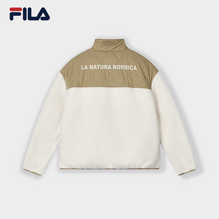 FILA 斐乐女士羽绒服2023冬时尚休闲泰迪绒拼接立领外套 荞麦卡其-LK 165/84A/M