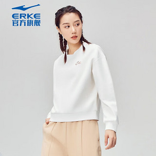 鸿星尔克（ERKE） 卫衣女加绒加厚保暖运动上衣简约百搭休闲女子 冰川白 M