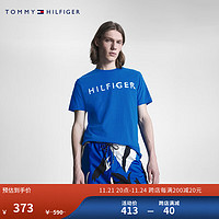 TOMMY HILFIGER 23新款春夏男装纯棉休闲喷印LOGO合身版短袖T恤MW0MW31518 亮蓝色C66 XL(推荐：165-180斤)