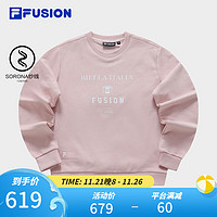 FILA FUSION斐乐潮牌女子针织套头衫2023冬时尚休闲加绒卫衣 皮泥粉-PK 155/76A/XS