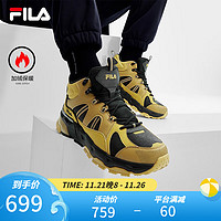 斐乐（FILA）加绒中帮满天星复古运动鞋男2023冬款休闲鞋老爹鞋 黑/蜂蜜黄-BH 42