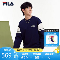 FILA 斐乐男士针织套头衫休闲拼接舒适圆领卫衣 深默蓝-DB 175/96A/L