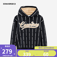 CONVERSE 匡威 童装男童加绒连帽卫衣儿童保暖印花上衣 正黑色 110/52