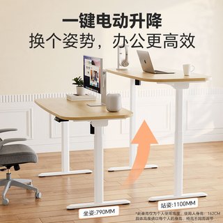 乐歌 电动升降桌智能电脑桌简约工作站立办公家用书桌台式电脑桌子E2T 原木色升降桌 1.4m椭圆板