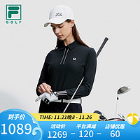 FILA 斐乐 女子针织长袖POLO衫2023冬简约高尔夫运动上衣 深黑-BK 180/96A/XXL