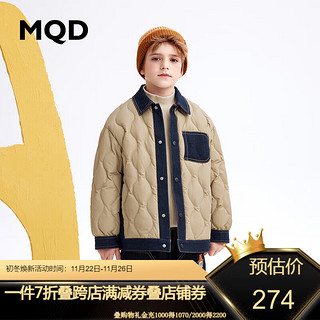 MQD童装男童衬衫羽绒服2023时尚仿牛仔面料菱形格轻薄保暖 卡其 150cm