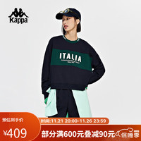 卡帕（Kappa）复古运动套头衫2023女短款针织卫衣拉绒字母长袖K0D82WT05 暗夜蓝黑-906 S