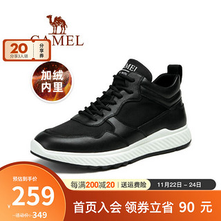 骆驼（CAMEL）男鞋 高帮板鞋男潮流韩版休闲运动鞋男潮鞋 A042050040 黑色(加绒) 38