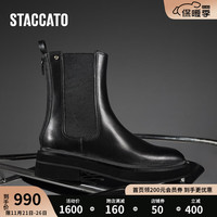 STACCATO 思加图 英伦风烟筒靴切尔西靴中筒靴瘦瘦靴女ESK01DZ3 幽光黑（单里） 39