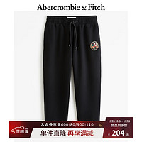 ABERCROMBIE & FITCH男装 秋冬美式复古刺绣徽章logo保暖抓绒直筒运动裤卫裤 353870-1 黑色 S (175/76A)