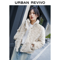 UR冬女装时尚宽松慵懒氛围保暖毛绒立领外套UWL130054 卡其 S