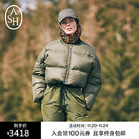 ASH女装冬时尚宽松立领长袖上衣加厚短棉服外套 军绿色 S