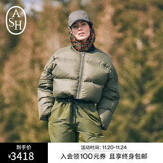 ASH女装冬时尚宽松立领长袖上衣加厚短棉服外套 军绿色 S