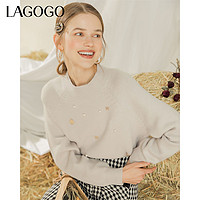 La·go·go 拉谷谷 Lagogo2021新款半高领钉珠装饰蝴蝶结针织衫女KCMM43YA35