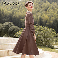La·go·go 拉谷谷 Lagogo2021新款撞色方领纽扣装饰连衣裙女KCLL439C61