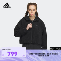 adidas阿迪达斯轻运动女装保暖仿羊羔绒连帽夹克外套IP7049 黑色/黑色 A/L