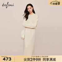 伊芙丽可机洗基础百搭羊毛加厚保暖长款连衣裙女2023冬装裙子 米白 160/84A/M