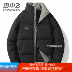 snowflying 雪中飞 羽绒服男短款2023新款立领时尚面包服帅气黑色 xxl