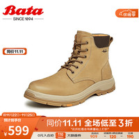 Bata马丁靴男2023冬商场英伦牛皮百搭通勤软底大黄靴35619DD3 卡其 43