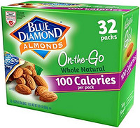 BLUE DIAMOND Almonds 天然生零食坚果，100卡路里旅行袋，32计数