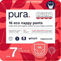 Pura Premium Eco 尿布裤 7 码(17+kg/37+lbs)每月装 6 x 16 件装,96 件婴幼儿易拉式训练尿布