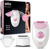 BRAUN 博朗 Silk-épil 3 女式褪毛器 3-270，带3个附加刀头，包括褪毛配件，按摩滚轮，白色/覆盆子粉