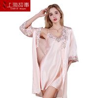 达芬奇密码 仿真丝睡衣女冰丝性感吊带红色睡裙新娘晨袍家居服女友 8008米色(两件套) 均码