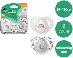 tommee tippee 汤美星 夜间夜光奶嘴,对称设计,不含双酚 A 的硅胶奶嘴,含*盒,6-18米,2个装