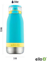 ello Emma 真空绝缘不锈钢儿童水瓶带吸管，天空，14盎司（约414ml）