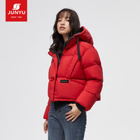君羽 连帽短款鹅绒服女SC62038 黑色 L
