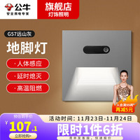 BULL 公牛 无边框地脚灯人体感应灯过道走廊楼梯智能小夜灯床头踢脚灯 卧室小夜灯丨G57远山灰