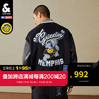 杰克·琼斯（JACK&JONES）23冬季NBA联名灰熊队潮流宽松廓形棒球领夹克外套男223427034 E37墨蓝 180/100A/L