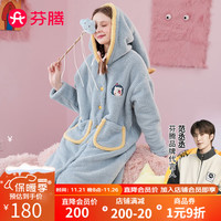 FENTENG 芬腾 睡裙女20珊瑚绒保暖卡通少女连帽长袖厚实家居服睡裙子 冰兰 S