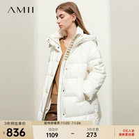 AMII2023冬翻领连帽一手长羽绒服女字母印花上衣面包服 米白 165/88A/L