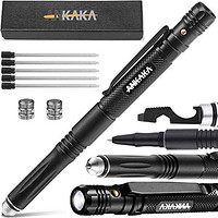 ANKAKA 6 合 1 战术笔:自卫尖端+手电筒+圆珠点+开瓶器+螺丝刀+六角扳手,5 个墨水补充+6个电池+礼品盒