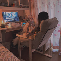 OUJI 欧吉 电脑椅家用舒服久坐懒人休闲靠背椅子办公室椅宿舍升级加厚款-米白色(扶手袋) 实木脚