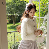 LJOS羽毛亮片刺绣小香羽绒服冬季法式慵懒风独具设计时尚外套女