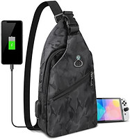 Xishwon 用于 Nintendo Switch/Lite/OLED 的吊带斜挎包，适用于男童 男士，USB 充电端口，黑色
