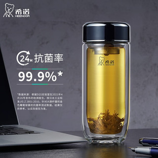 HEENOOR 希诺 双层抗菌玻璃杯隔热男女士高档带滤网茶杯车载便携水杯 紫罗兰-410ml