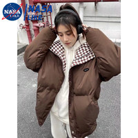 NASALIKE 国潮川川也家美式街头棋盘格棉服外套男女宽松棉衣2022秋冬 棕色 2XL