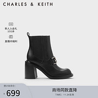CHARLES & KEITH CHARLES&KEITHSL1;-91900006时尚金属粗高跟切尔西靴女 Black黑色 39