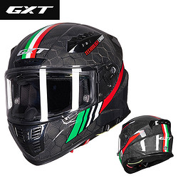 GXT 碳纤维摩托车全盔头盔双镜片冬季保暖蛇纹机车男女大尾翼