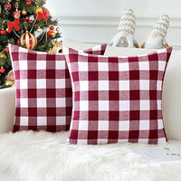 JOTOM 圣诞格子格子亚麻抱枕套2 件套 40 x 40 厘米(红色和白色)