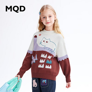 MQD童装女童毛衣冬半高领加厚纯棉猫咪可爱儿童针织衫 米白 140cm