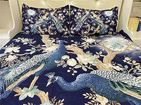 TOPBDHOMES 3 件套蓝色孔雀花枝 3D 打印棉被床上用品套装特大号女孩女士家居装饰带 1 件轻质被子 2 件枕套