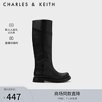 CHARLES & KEITH CHARLES&KEITHCK1;-90380139时尚拼接英伦长筒靴女 Black黑色 36