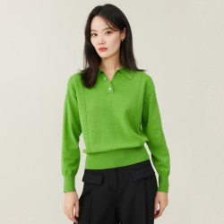 PRICH 针织衫品百搭Polo领宽松落肩纽扣毛衣女