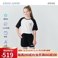 Aimer kids爱慕少女凉感棉少女短袖上衣三分裤套装AJ143C361 甜酷樱桃 170